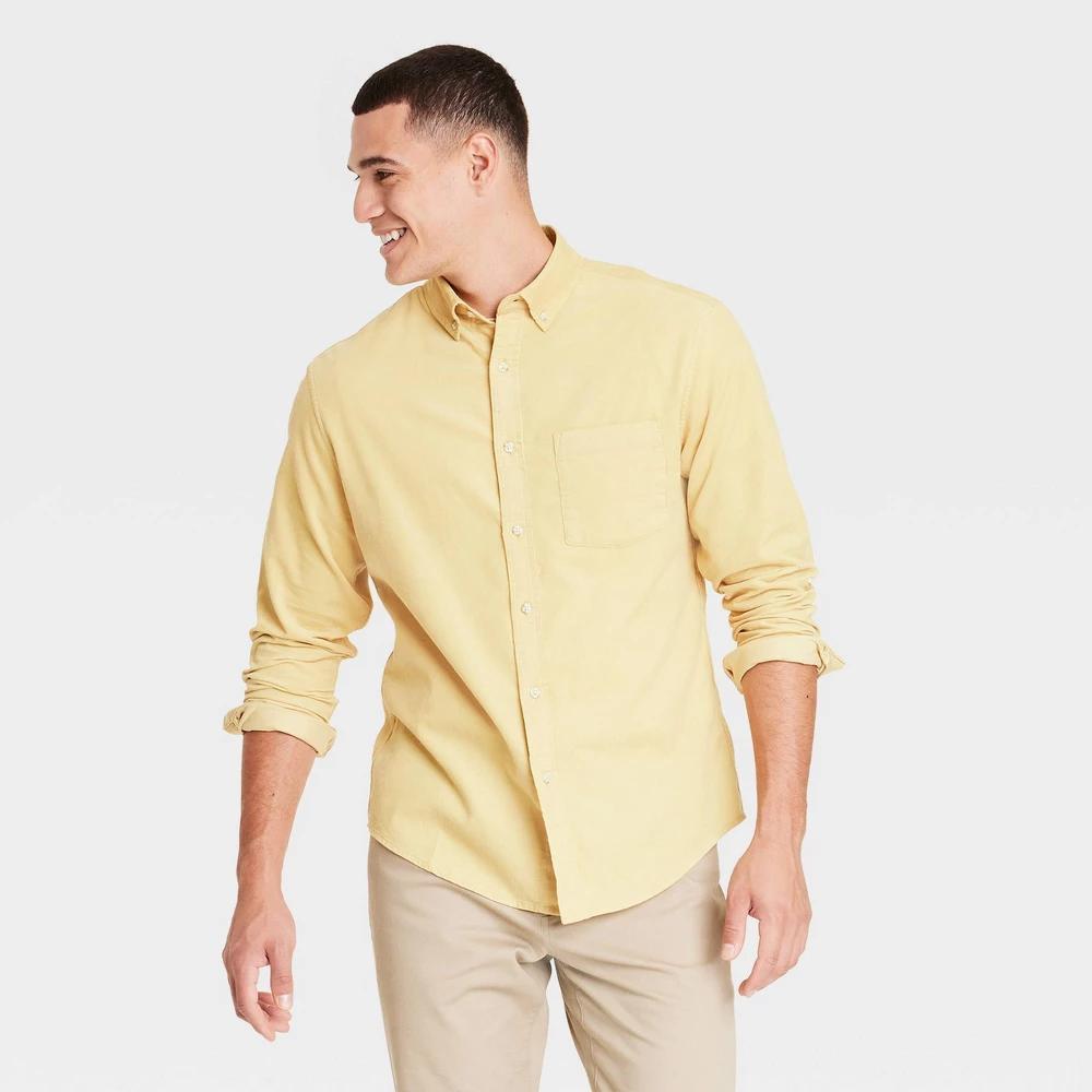 Mens Long Sleeve Mid-Weight Corduroy Button-Down Shirt - Goodfellow & Co Gold L Product Image