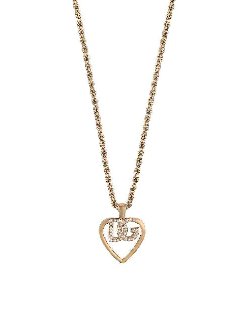 Womens Goldtone & Imitation Pearl Monogram Heart Pendant Necklace Product Image