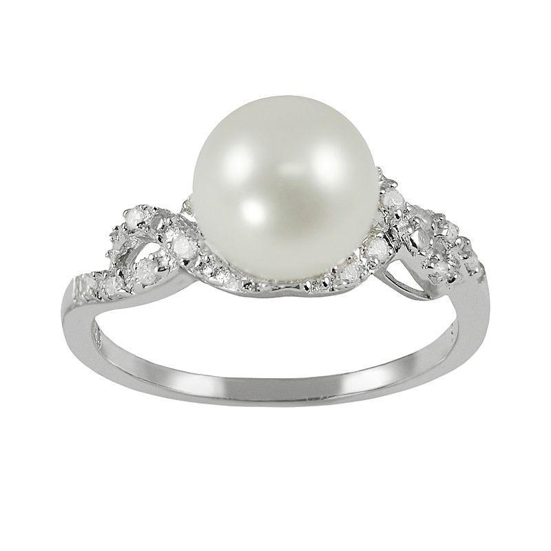 Sterling Silver 1/8-ct. T.W. Diamond and Freshwater Cultured Pearl Ring, Womens White Product Image