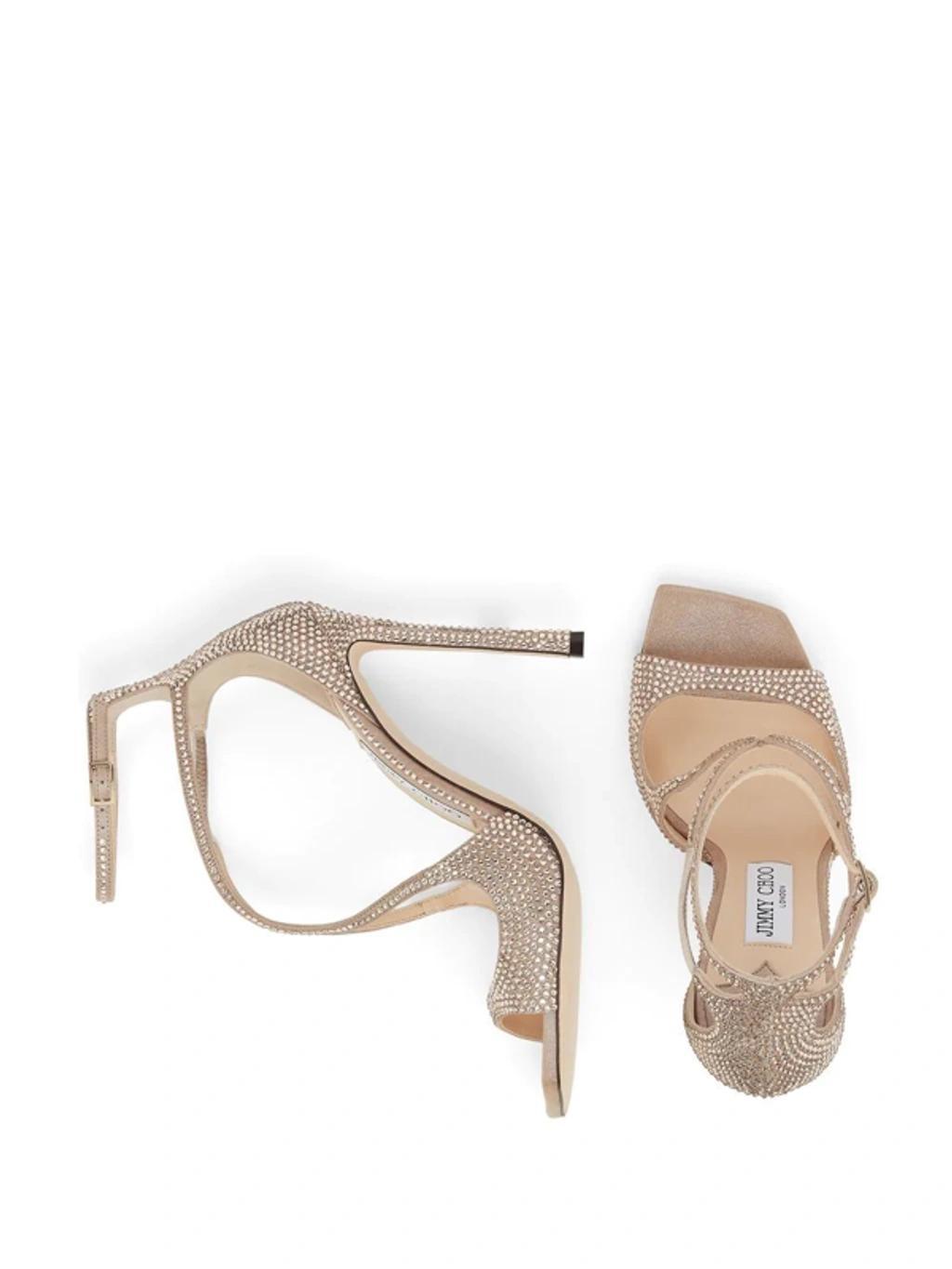 JIMMY CHOO Azia 95 Crystal-embellished Suede Sandals In Cream Product Image