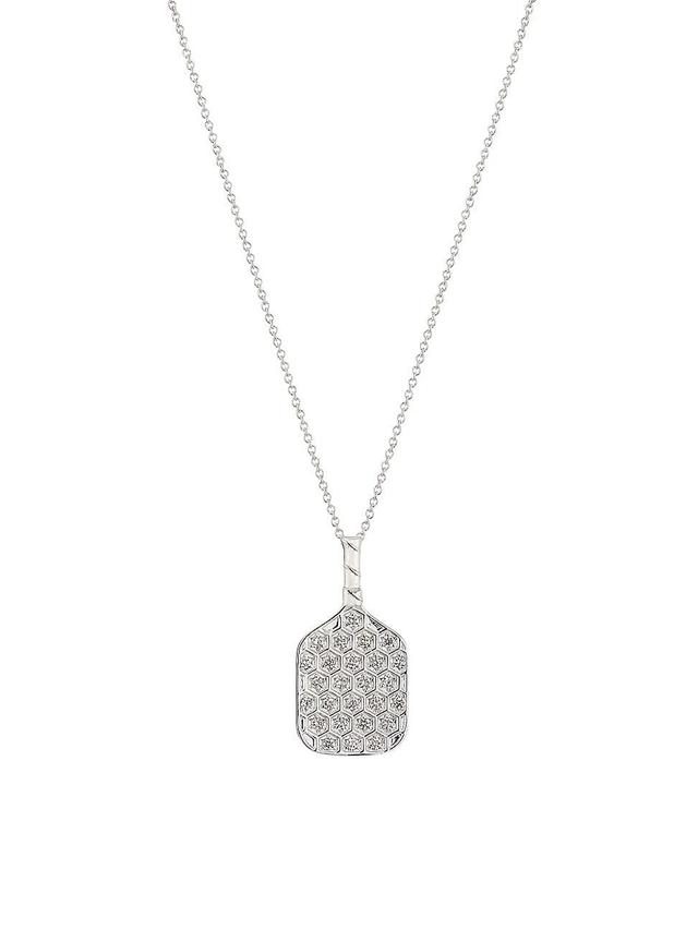 Womens Pickleball Racket 18K White Gold & 0.20 TCW Diamond Necklace Product Image