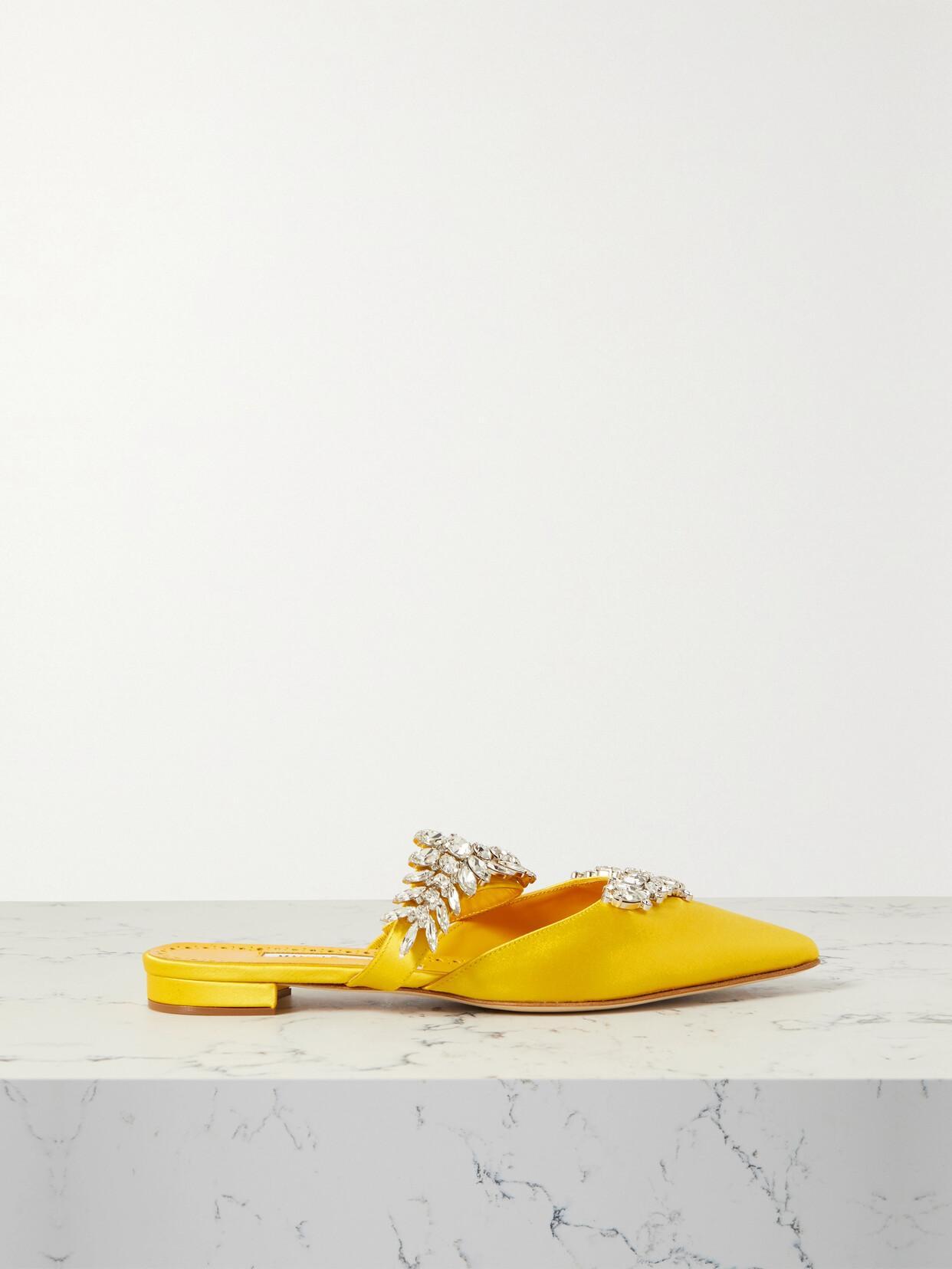 MANOLO BLAHNIK Lurum Satin Flat In Yellow Product Image