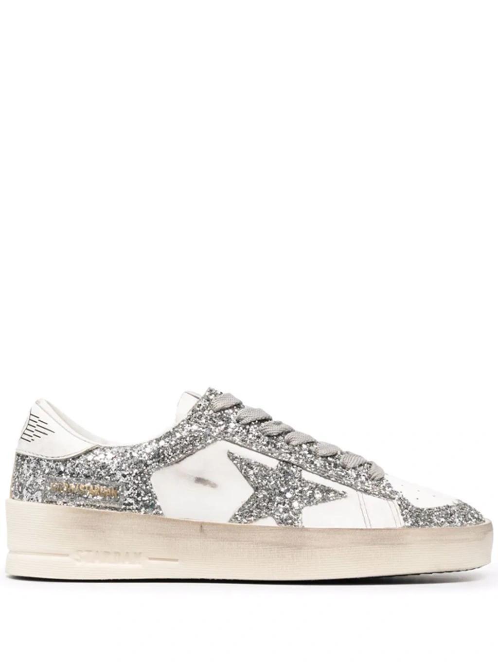 Stardan Leather And Glitter Sneakers In White Product Image