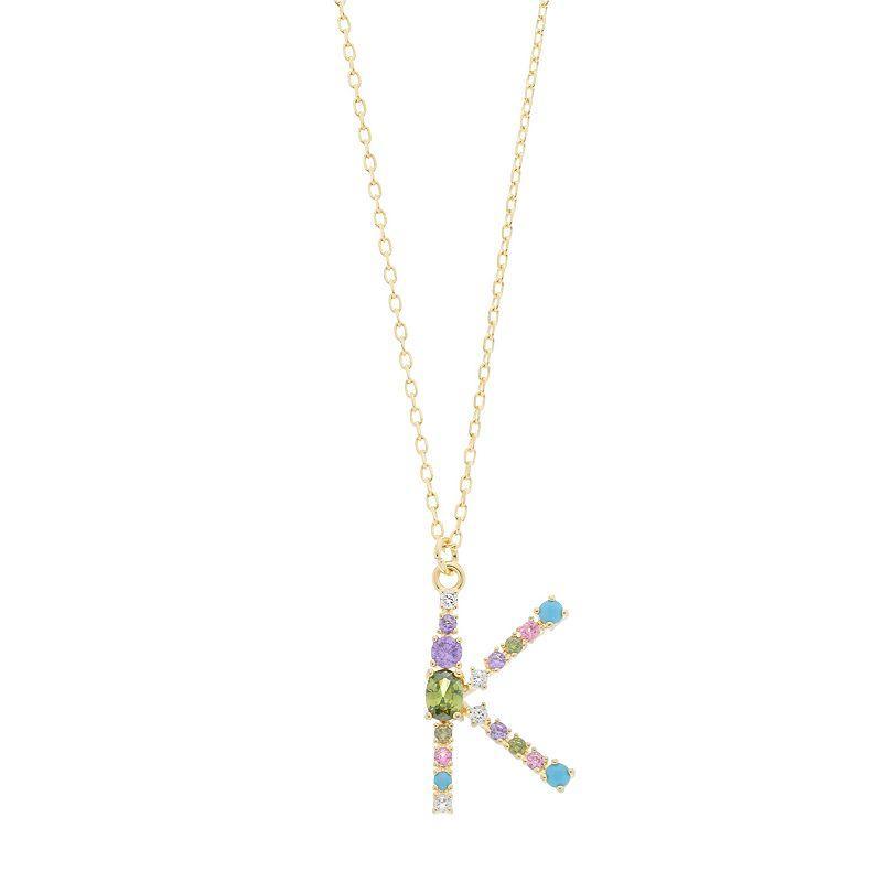 City Luxe Gold Tone Cubic Zirconia Initial Pendant Necklace, Womens, Multicolor Product Image