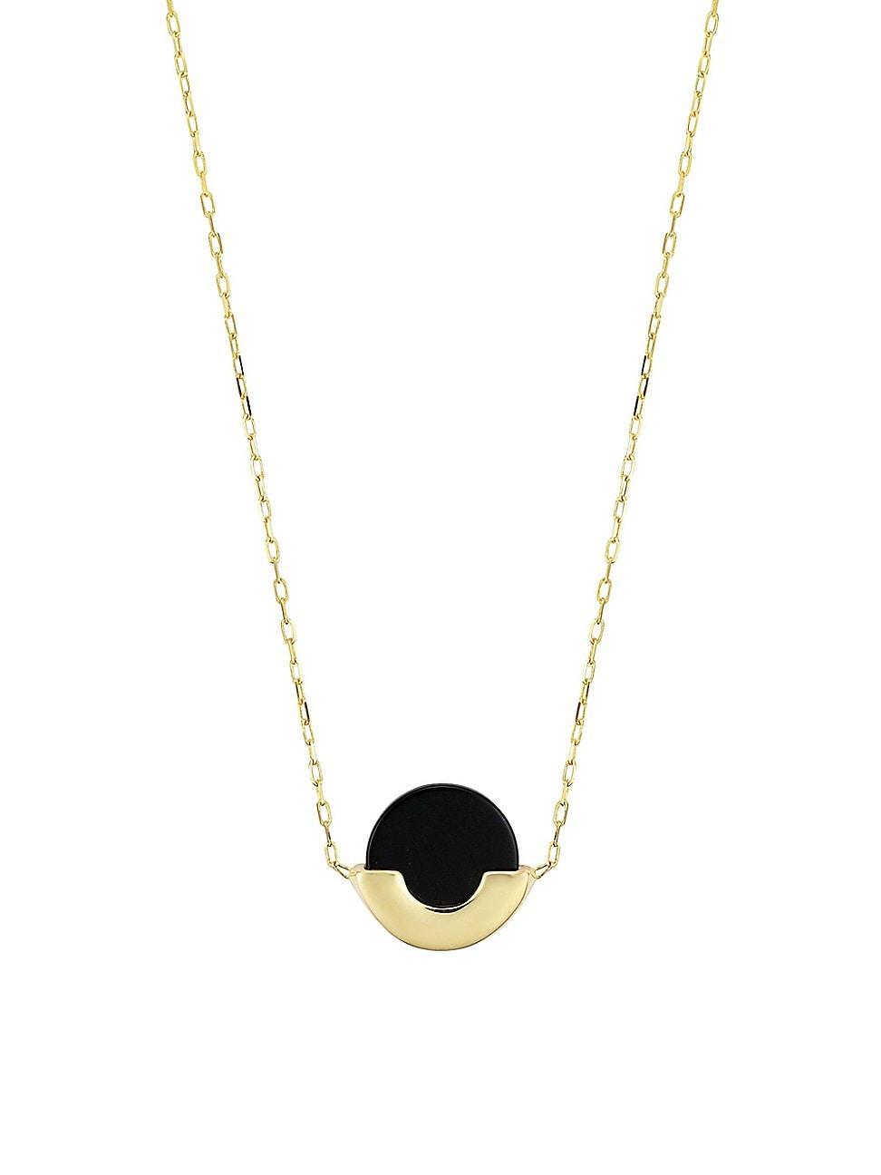 Womens 14K Yellow Solid Gold Black Onyx Stone Purse Pendant Necklace Product Image