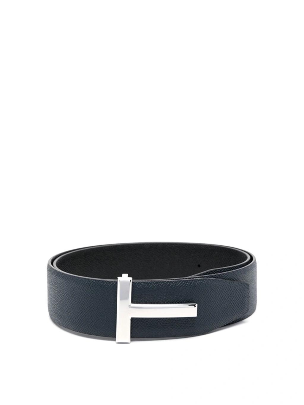 TOM FORD T Logo-buckle Leather Belt In Black Product Image