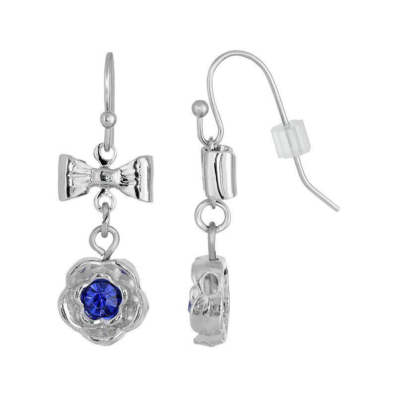 1928 Silver Tone Blue Simulated Crystal Floral Drop Earrings, Womens Product Image