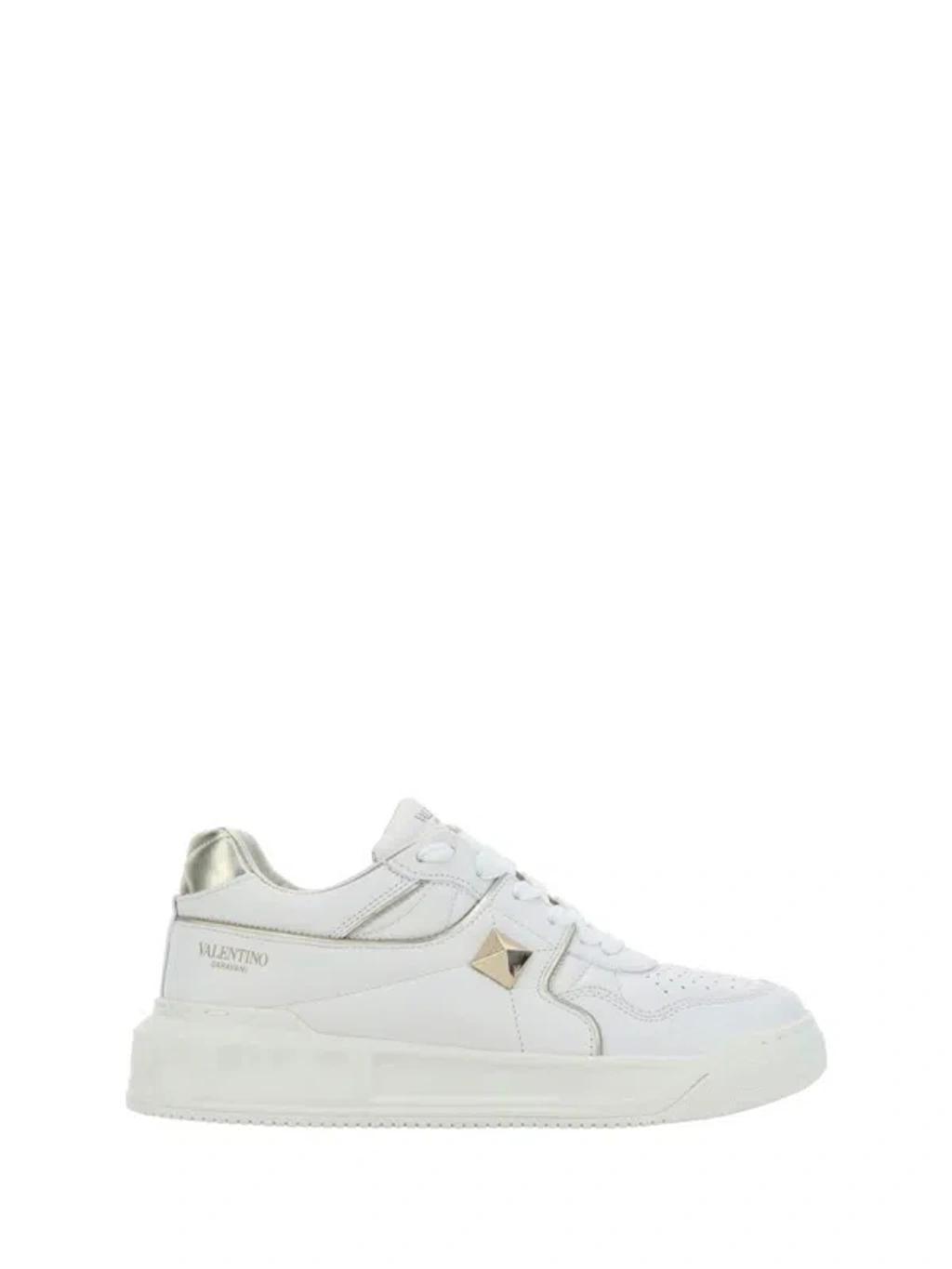 Woman White Nappa Leather One Stud Sneakers In Bianco/platino/bianco/platino/bianco Product Image