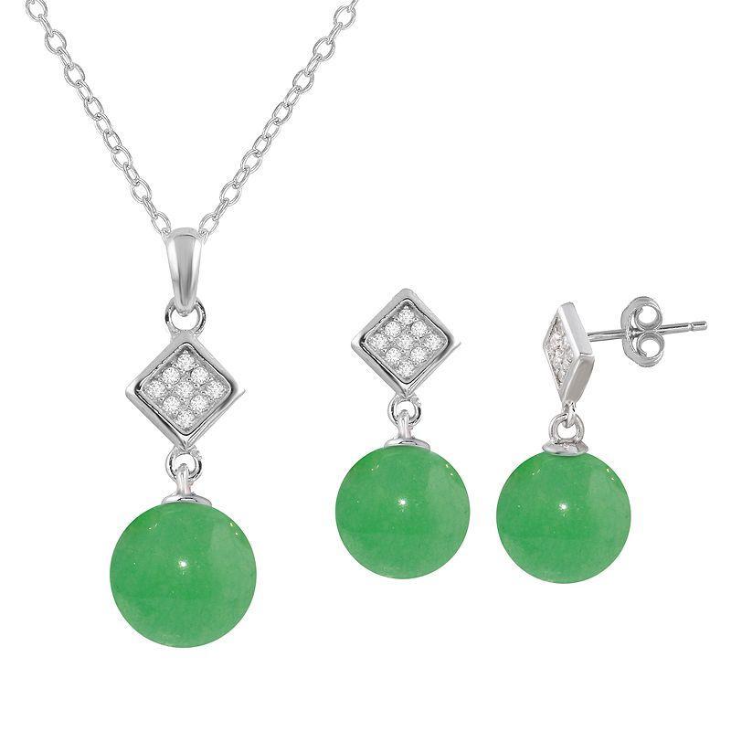 Onyx Cubic Zirconia Diamond-Shape Earring & Pendant Necklace Set, Womens Green Jade Product Image