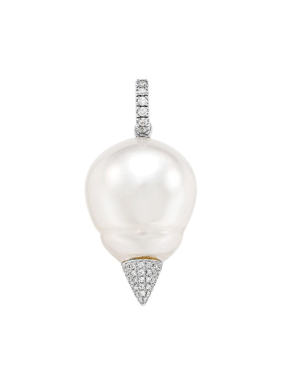 Womens 18K White Gold, Australian Pearl & 0.27 TCW Diamond Spike Pendant Necklace Product Image