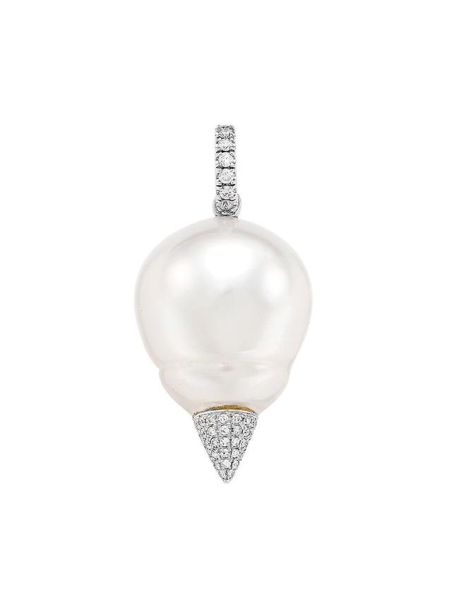 Womens 18K White Gold, Australian Pearl & 0.27 TCW Diamond Spike Pendant Necklace Product Image