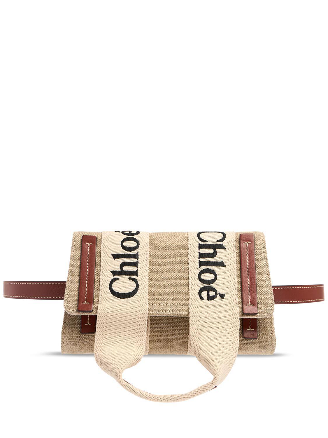 Multicolor Linen Woody Belt Bag In White - Brown 1 Product Image