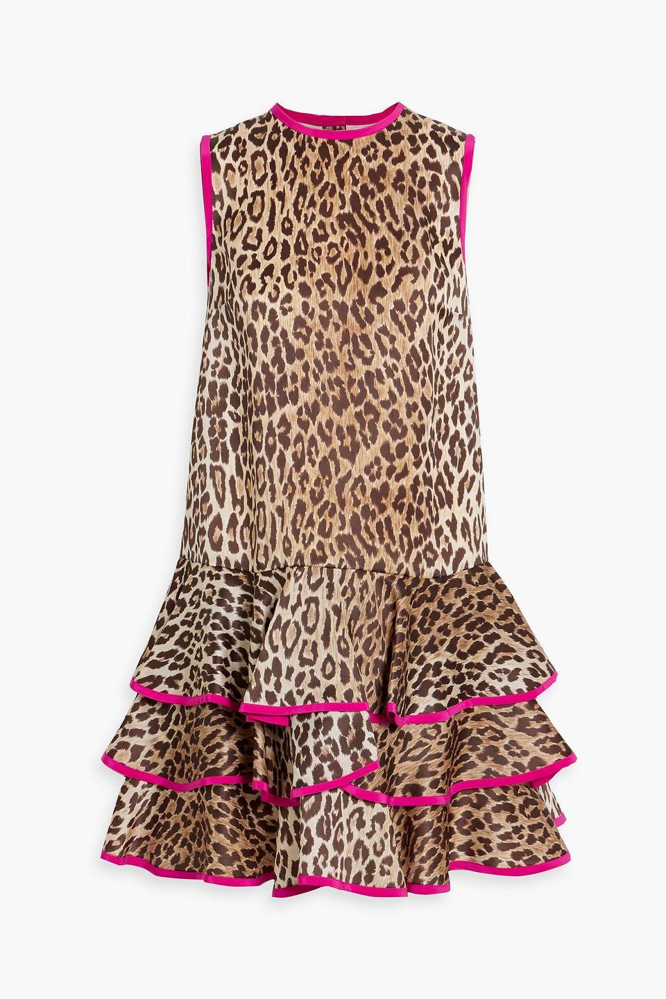 Ruffled Leopard-print Silk-crepe Mini Dress In Animal Print Product Image