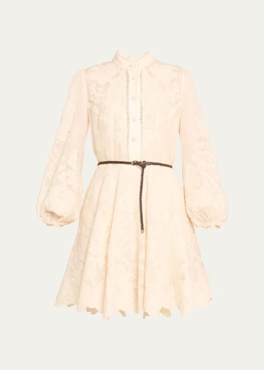 Ottie Linen Embroidered Mini Dress In Cream Product Image