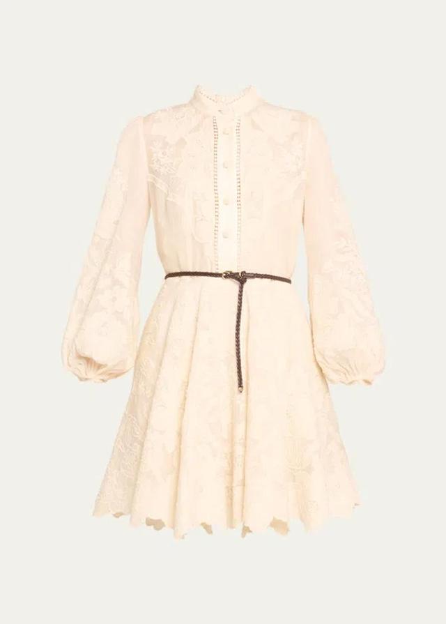 Ottie Linen Embroidered Mini Dress In Cream Product Image