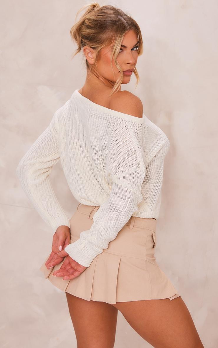 Cream Off The Shoulder Knitted Sweater Product Image