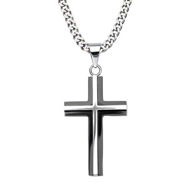 Mens Black Plated Stainless Steel Cross Pendant Necklace Two Tone Product Image