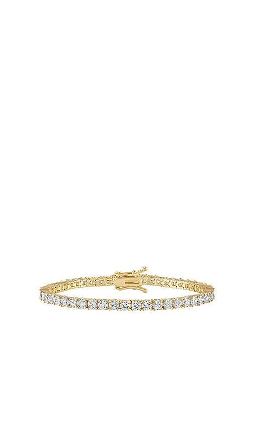 Alexa Leigh Crystal Tennis Bracelet in Metallic Gold. Product Image