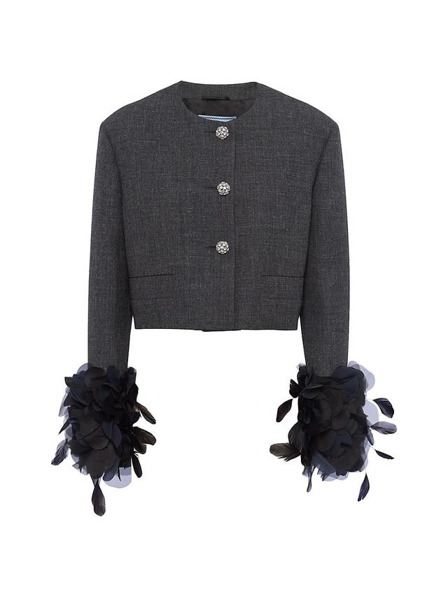 Womens Feather-Trimmed Single-Breasted Wool Jacket Product Image