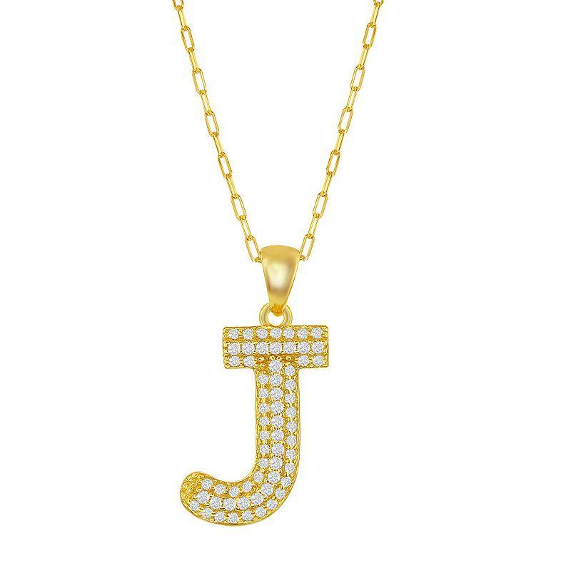 Sterling Silver Cubic Zirconia Block Initial Necklace, Womens F Product Image