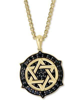 Effy Mens Black Diamond Star of David Ships Wheel 22 Pendant Necklace (5/8 ct. t.w.) in 14k Gold Product Image