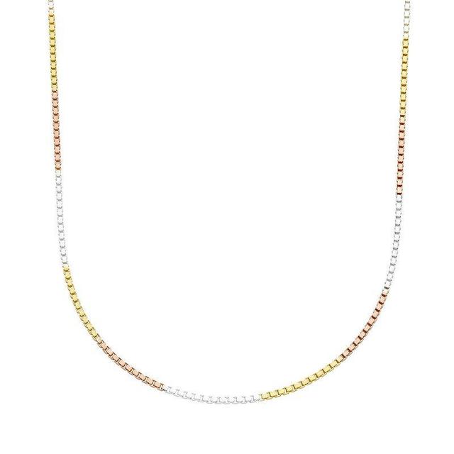 Tri-Tone Sterling Silver Box Chain Necklace, Womens 18k Gold Plated Product Image