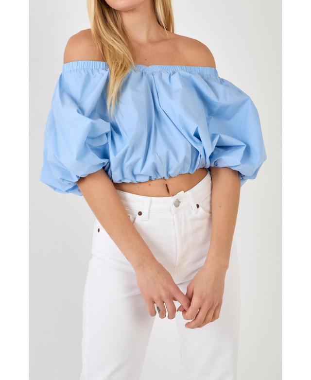 endless rose Womens Cropped V-neckline Puff Top Product Image