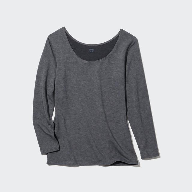 UNIQLO US Women's Heattech Cotton Scoop Neck Long-Sleeve T-Shirt (Extra Warm) with Moisture-Wicking Dark Gray XL UNIQLO US  XL  female Product Image