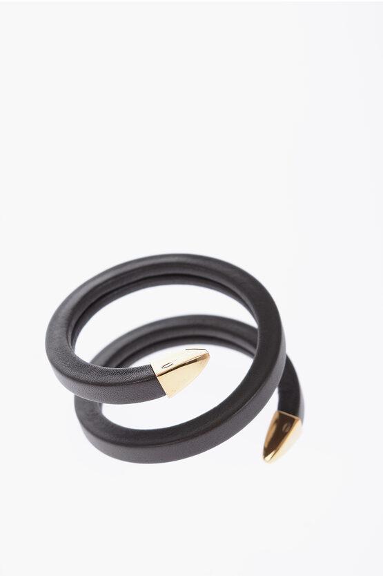 Soft Leather Spiral Bracelet With Golden Details Product Image