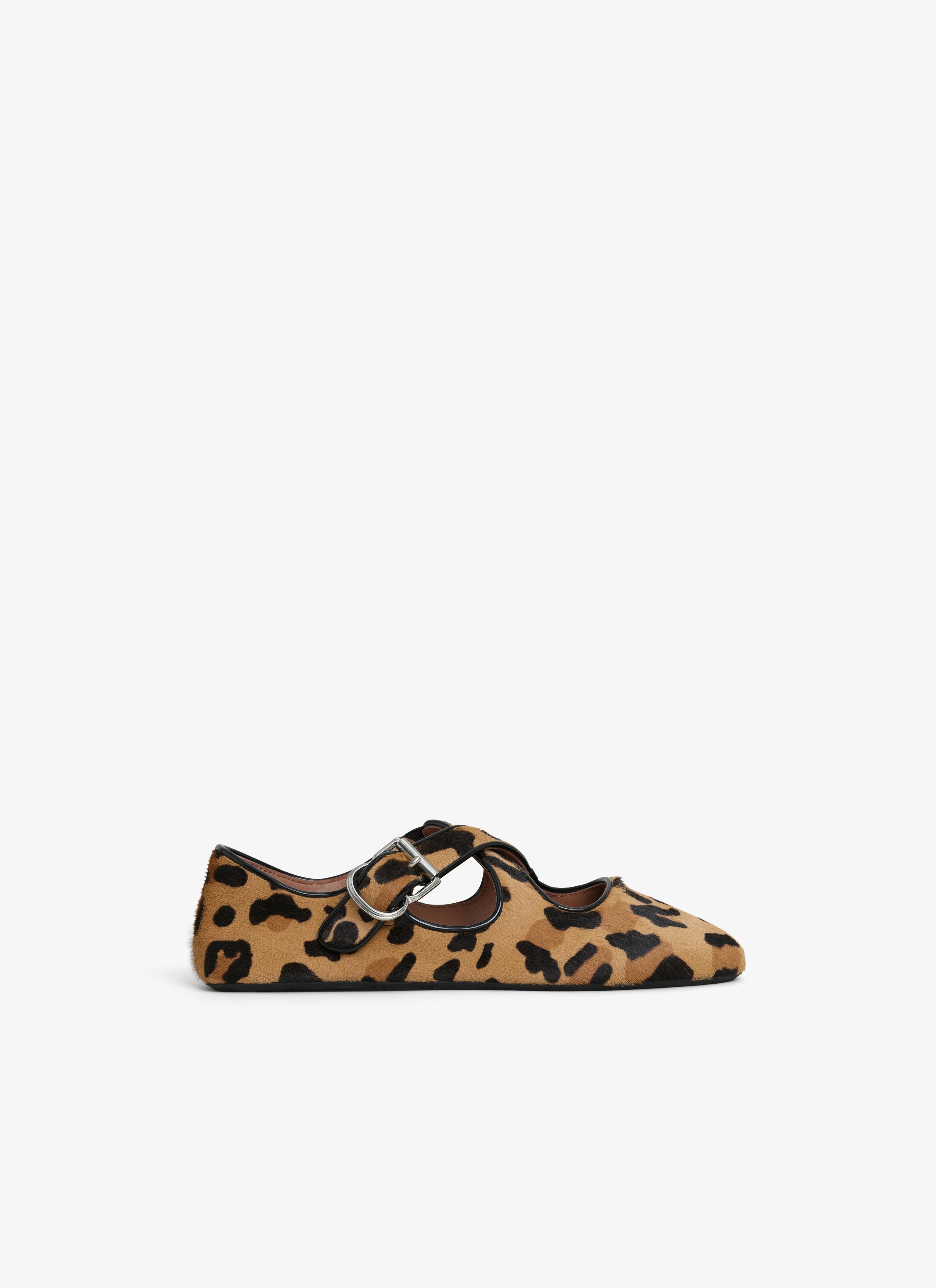 BROWN CRISS CROSS BALLET FLATS IN LEOPARD HAIRCALF product image