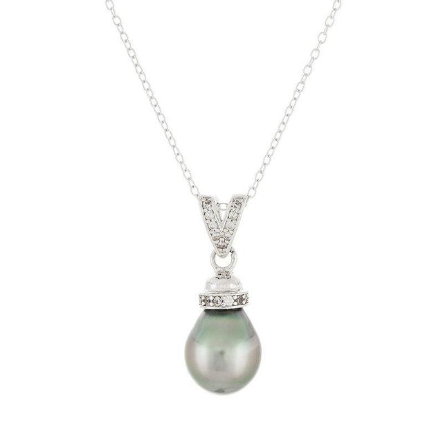 Sterling Silver Tahitian Cultured Pearl & Cubic Zirconia Pendant Necklace, Womens Silvertone Product Image