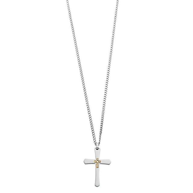 Kristen Kesho 14k Gold Diamond Cut Cross on Stainless Steel Cross Pendant Necklace, Mens Product Image