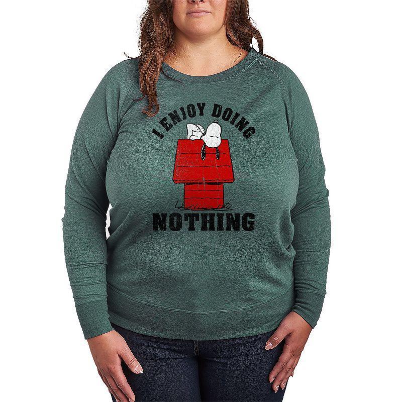 Plus Size Peanuts Snoopy Doing Nothing Lightweight French Terry Sweatshirt, Girls Grey Green Product Image