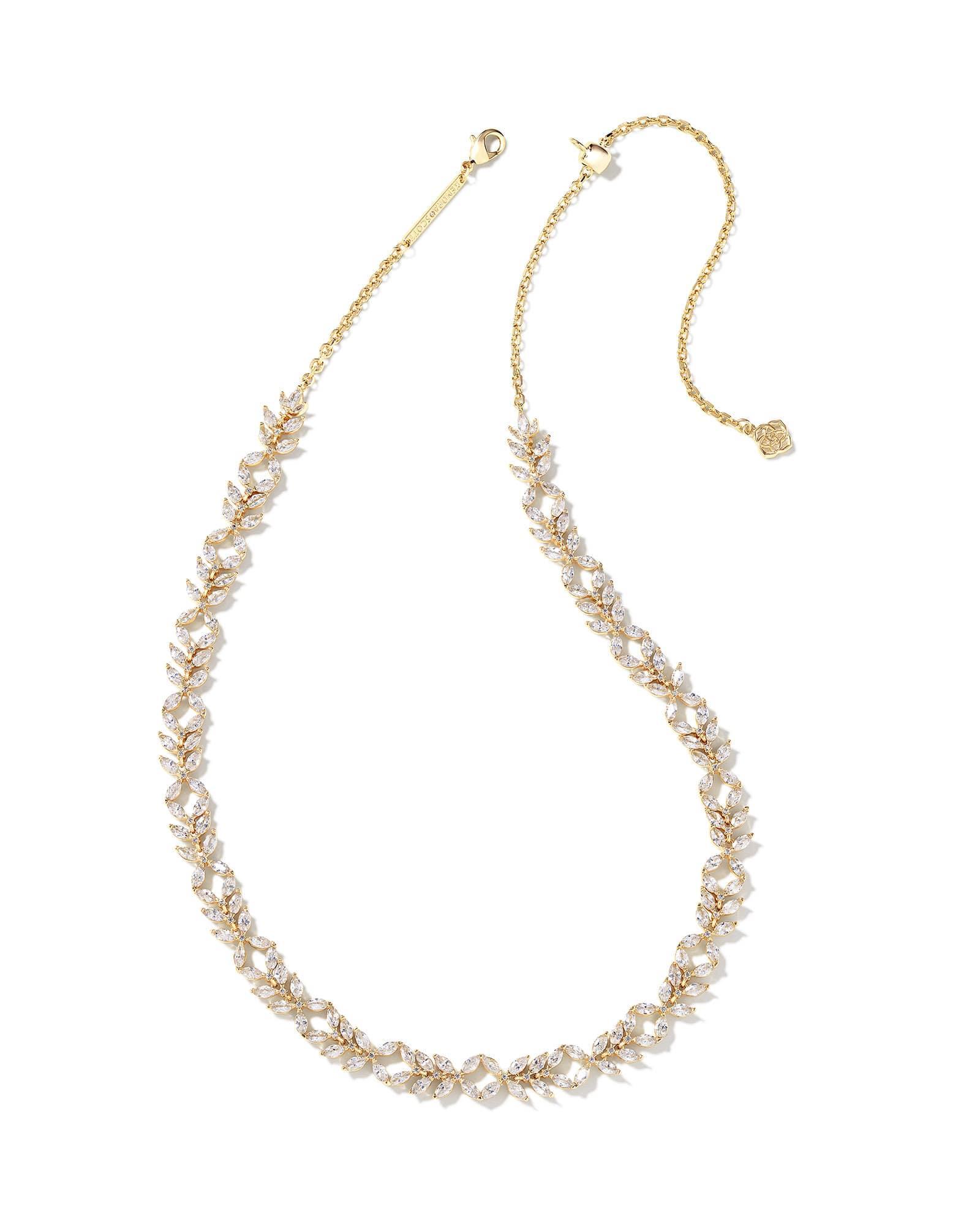 Rosalie Gold Tennis Necklace in White Crystal Product Image