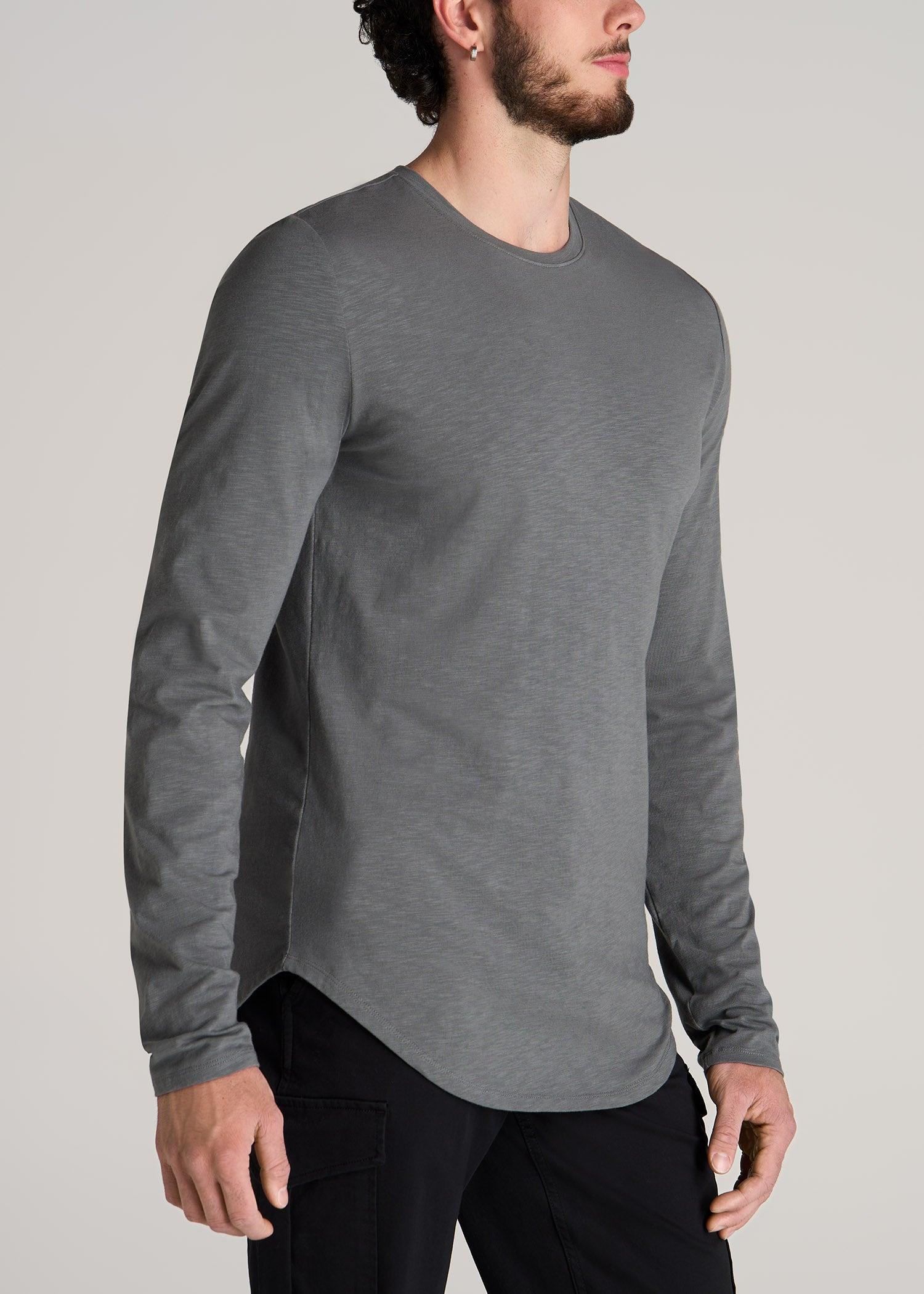 Slub Long Sleeve Scoop Tall Men's Tee in Charcoal Product Image