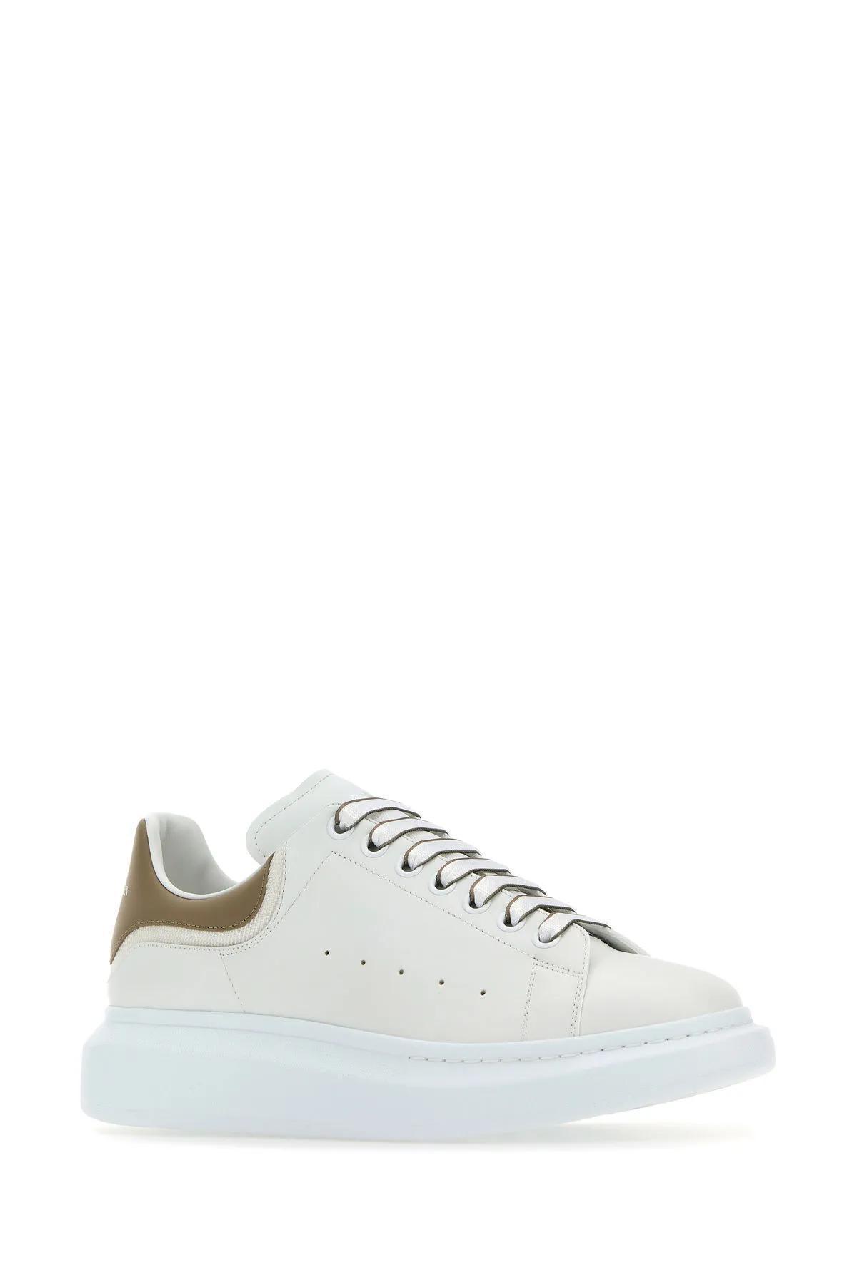 White Leather Sneakers With Dove Grey Leather Heel Product Image