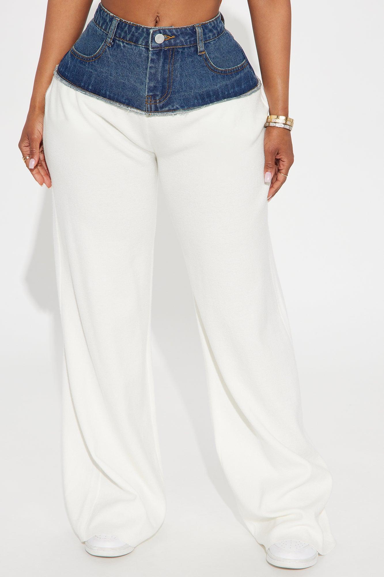 Aniston Contrast Denim Pant - White/combo Product Image