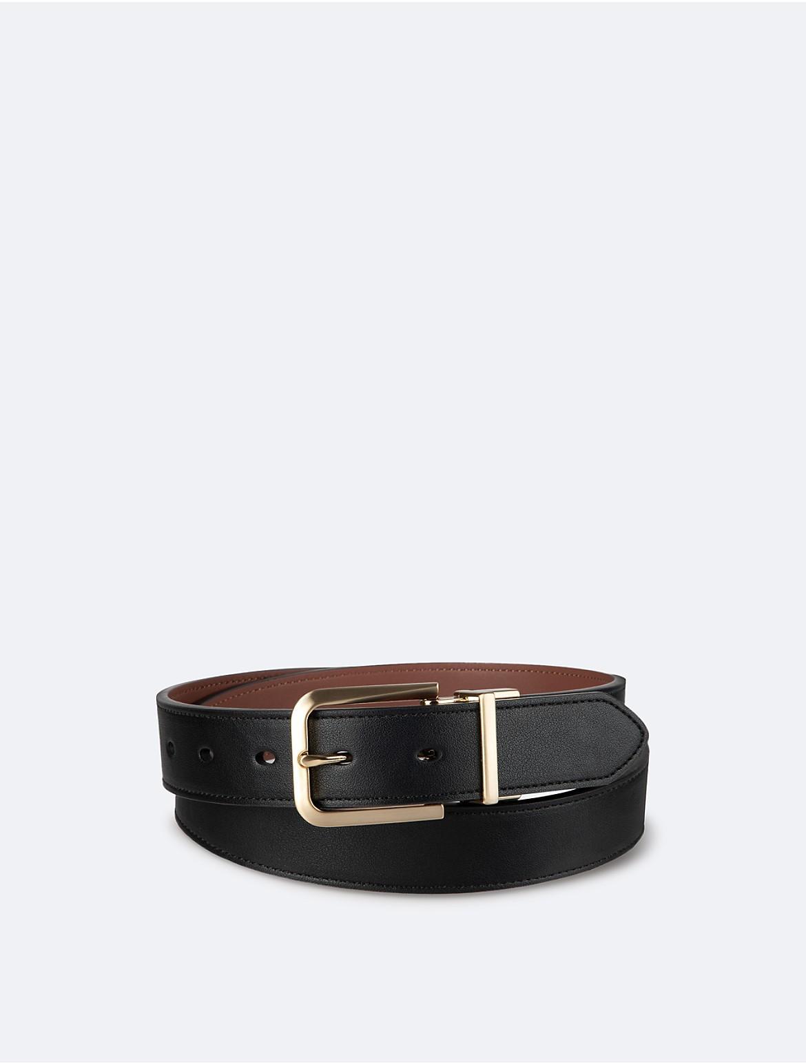 Calvin Klein Womens Polished Harness Reversible Buckle Belt - Brown - S Product Image