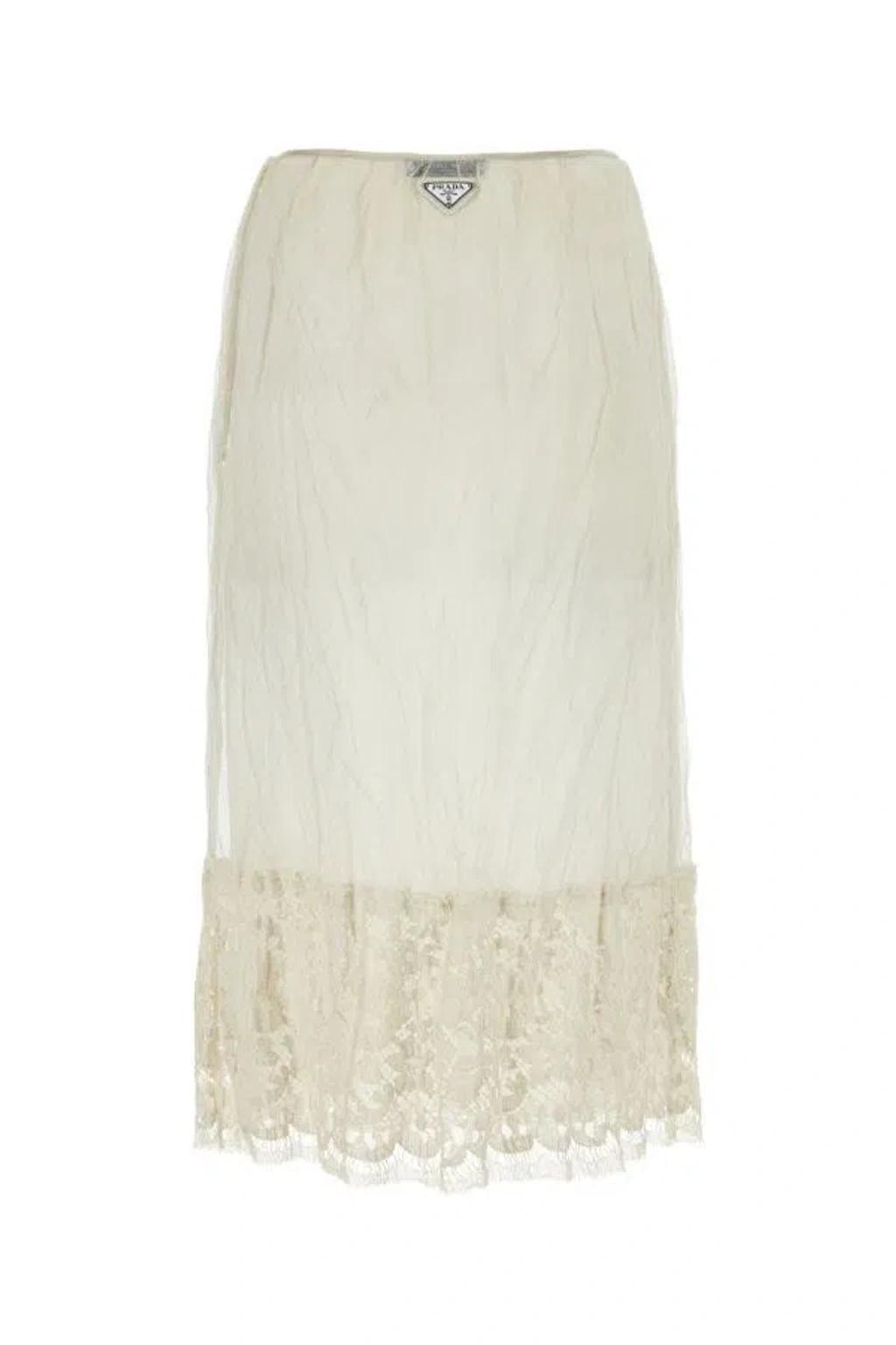 Mesh Skirt Lace Overlay In White Product Image