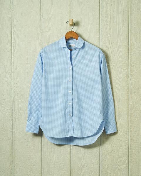 Women's Sea-Washed Round Collar Blouse in Multi-Blue Tattersall Product Image