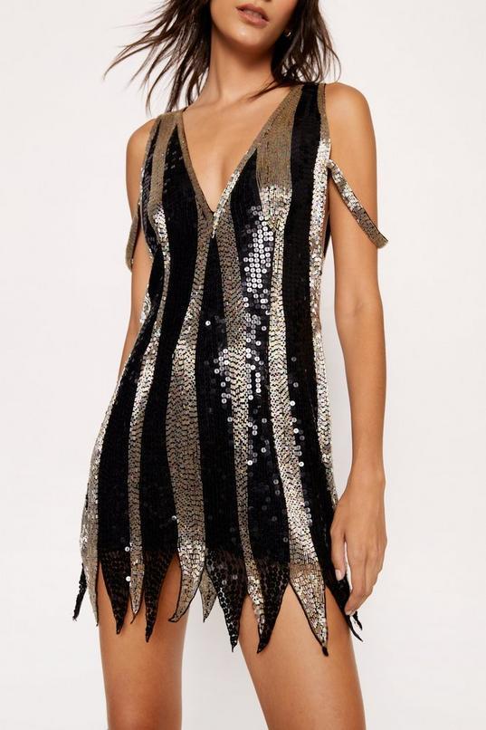 Stripe Beaded Embellished Mini Dress Product Image