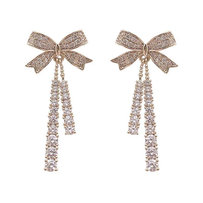 Bow Rhinestone Dangle Earrings Product Image