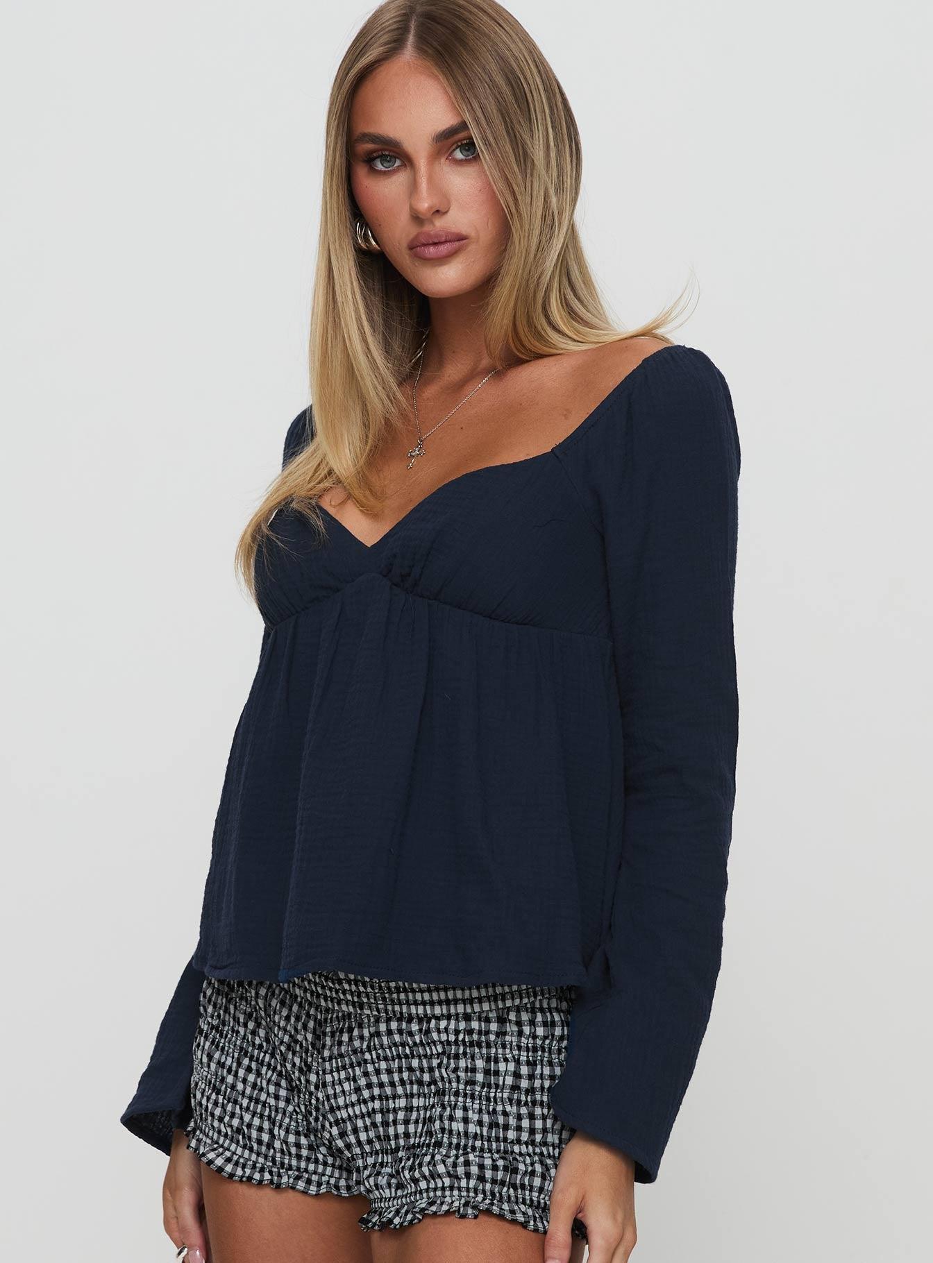 Khalea Long Sleeve Top Navy Product Image