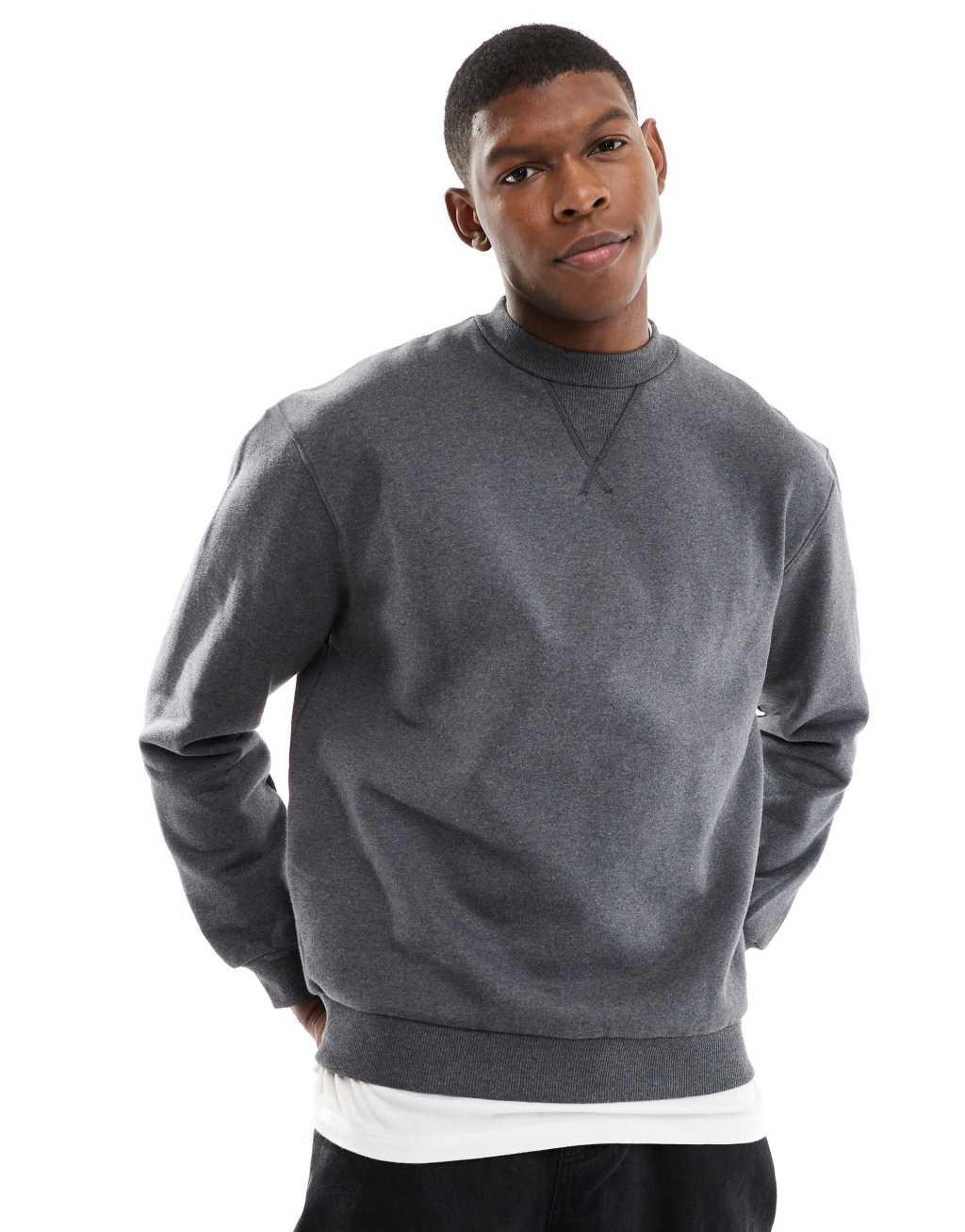 ASOS DESIGN premium heavyweight oversized sweatshirt 400gsm in charcoal heather Product Image