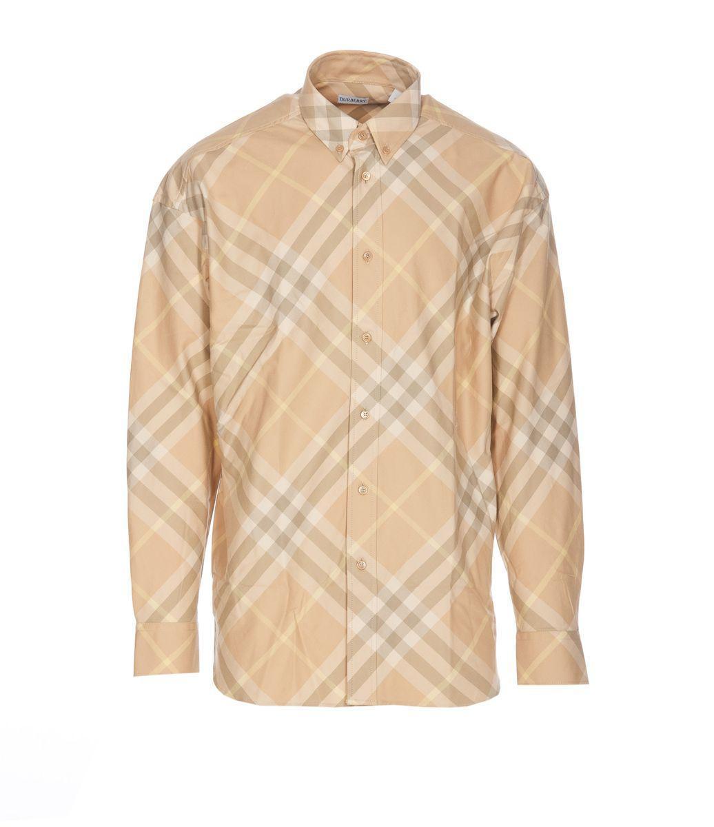 BURBERRY Men's Check Pattern Button-down Shirt In Beige Product Image