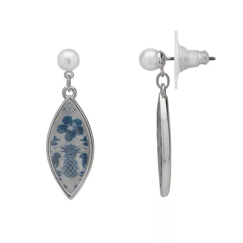 LC Lauren Conrad Silver Tone Floral Acetate Pear Shape Drop Earrings, Womens Product Image