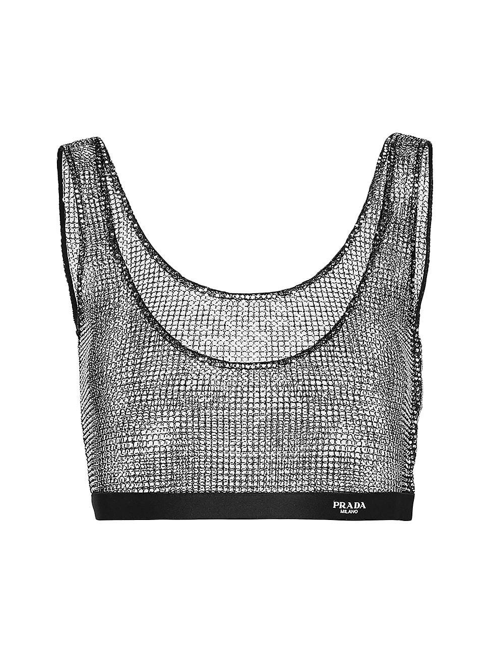 Womens Embroidered Rhinestone Mesh Top Product Image