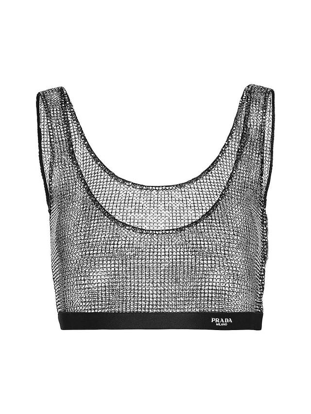 Womens Embroidered Rhinestone Mesh Top Product Image