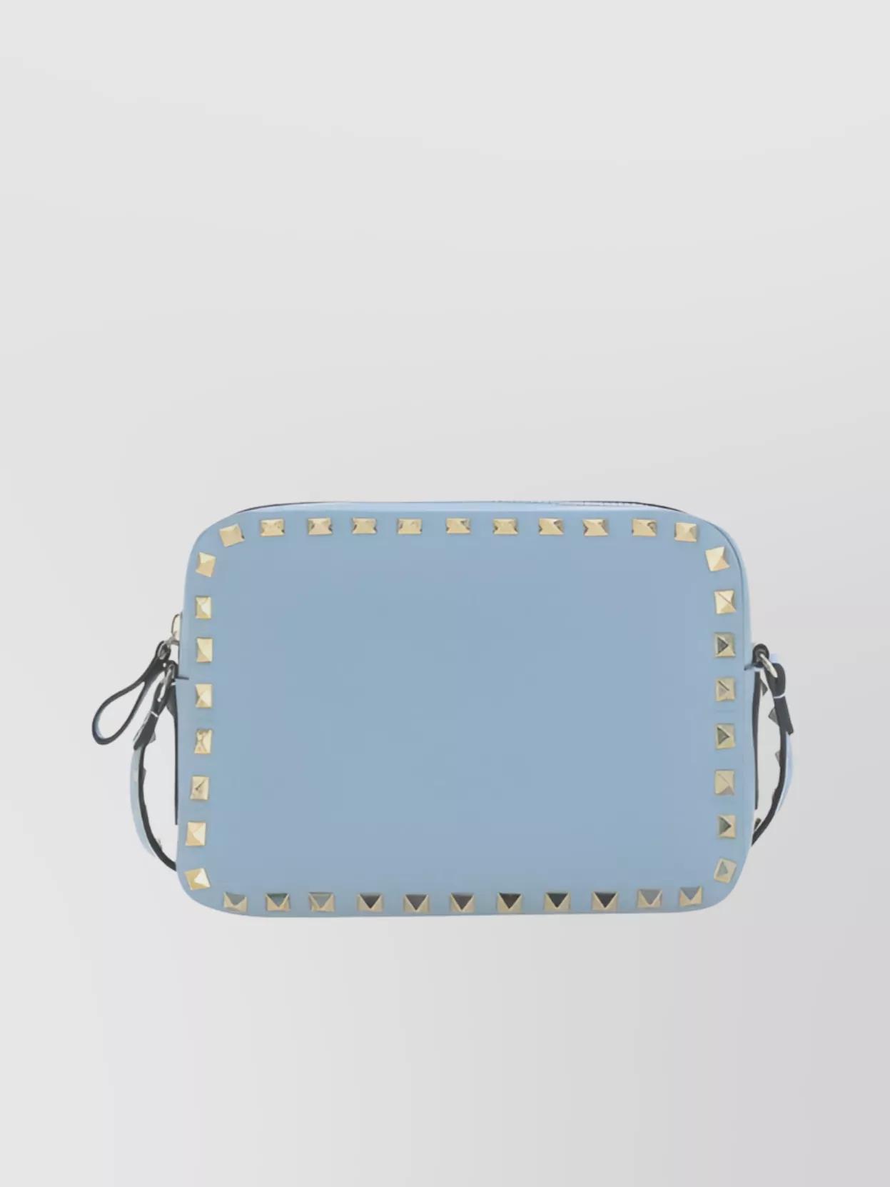 Leather Studs Shoulder Bag With Adjustable Strap In Blue Product Image