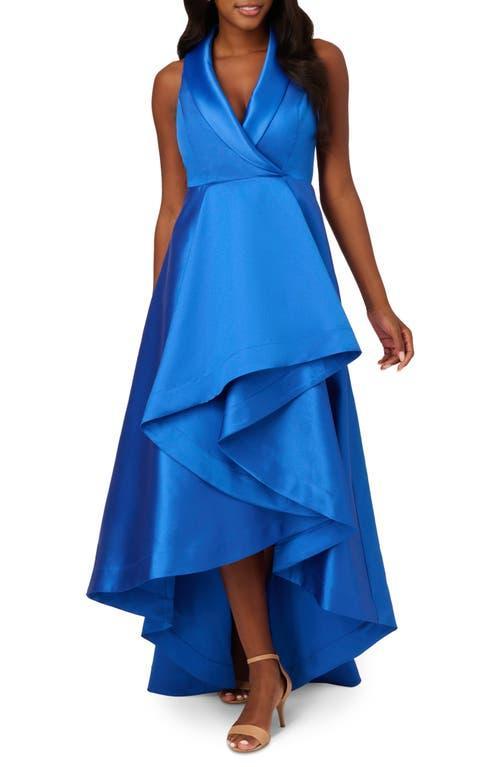 Adrianna Papell Tuxedo High-Low Satin Gown Product Image